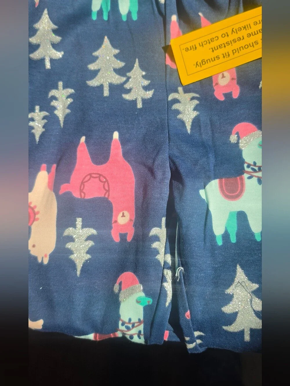 Tucker + Tate Navy Llama Print Holiday Pajama Set with Pink Trim Size 7 NWT